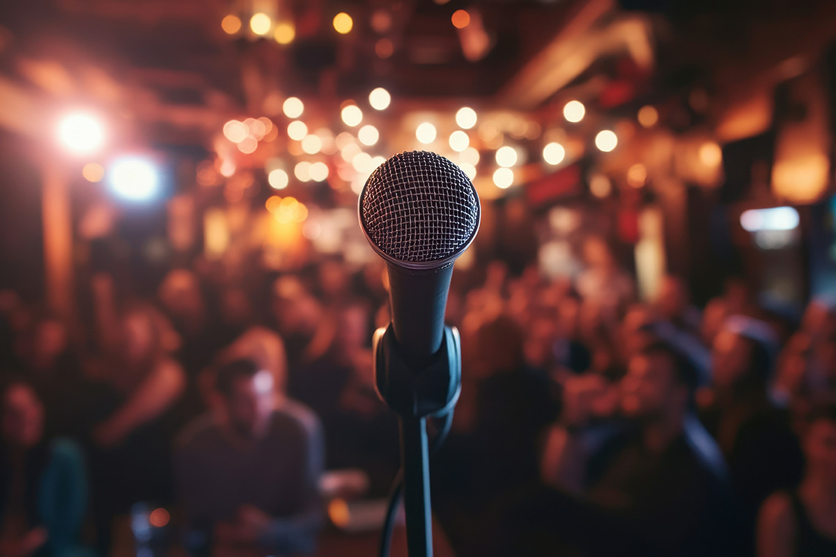 On stage microphone facing crowd