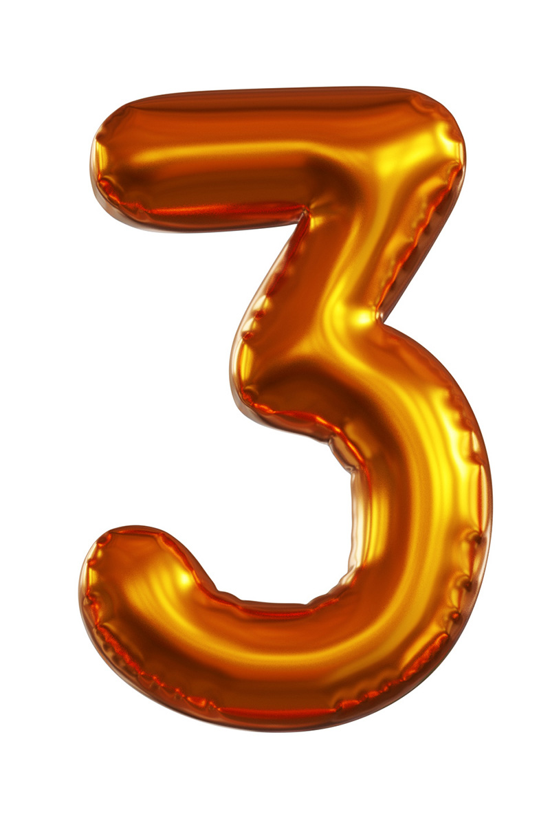number three gold foil balloon