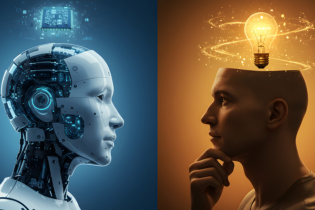 Ai robot facing human