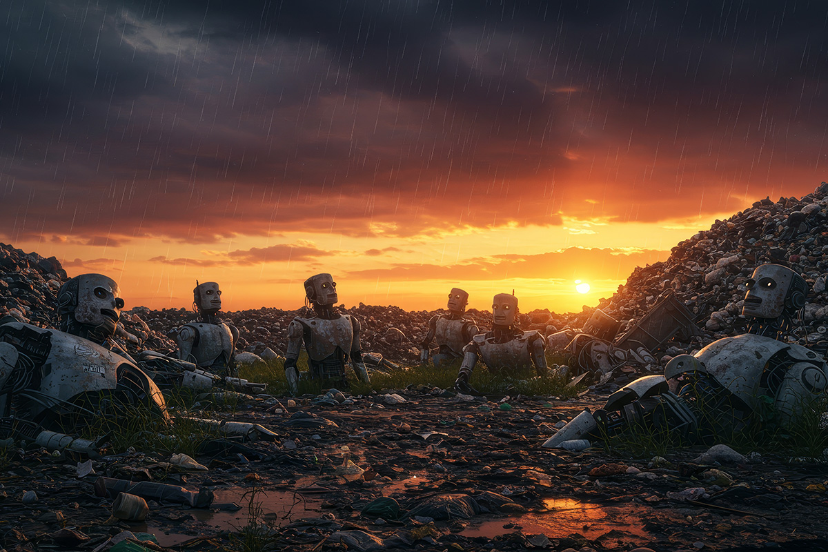 rubbish tip full of broken robots