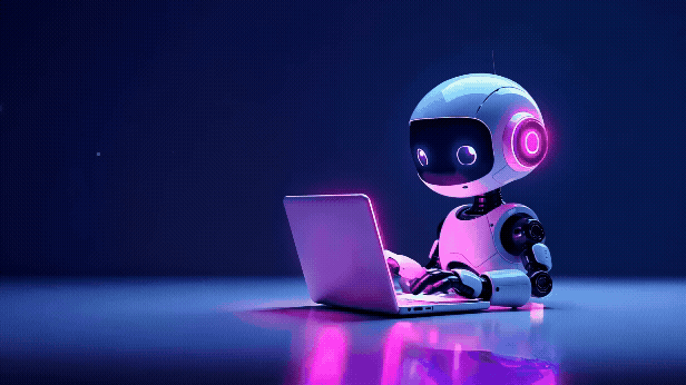 robot typing on laptop