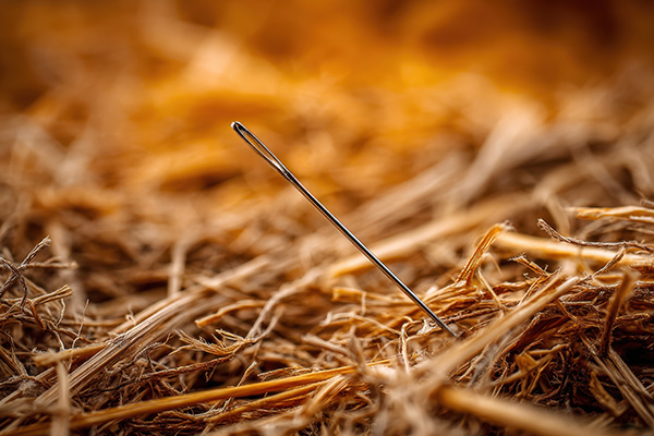 sewing needle stuck in a hay stack