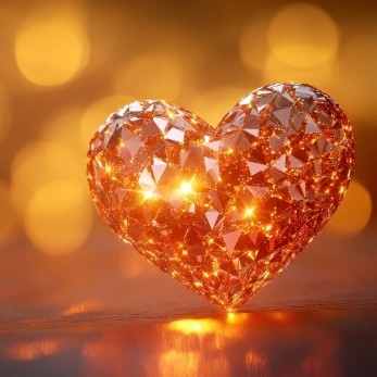 orange crystal heart reflecting light