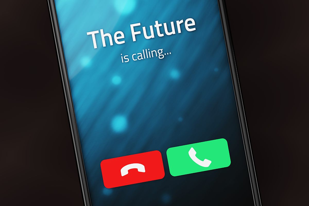 incoming call on smartphone with caller ID labelled as "the future"